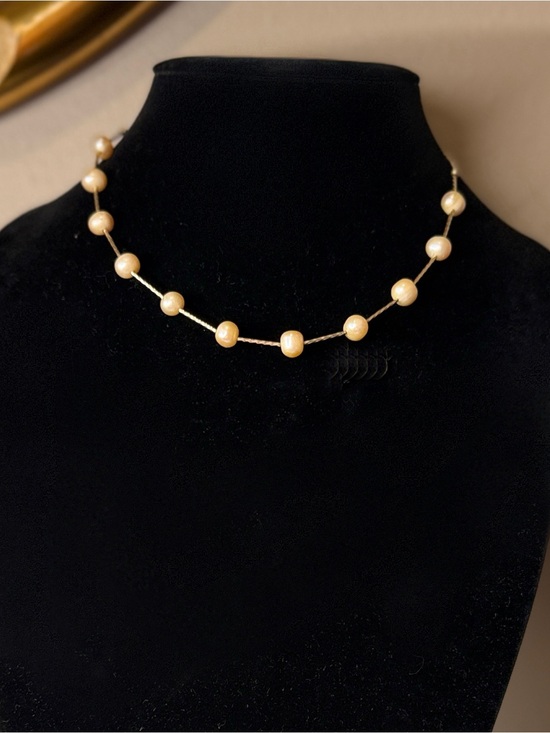 Hand Crafted Jewelry - Gold Filled Light Apricot Freshwater Pearl Necklace Handcrafted